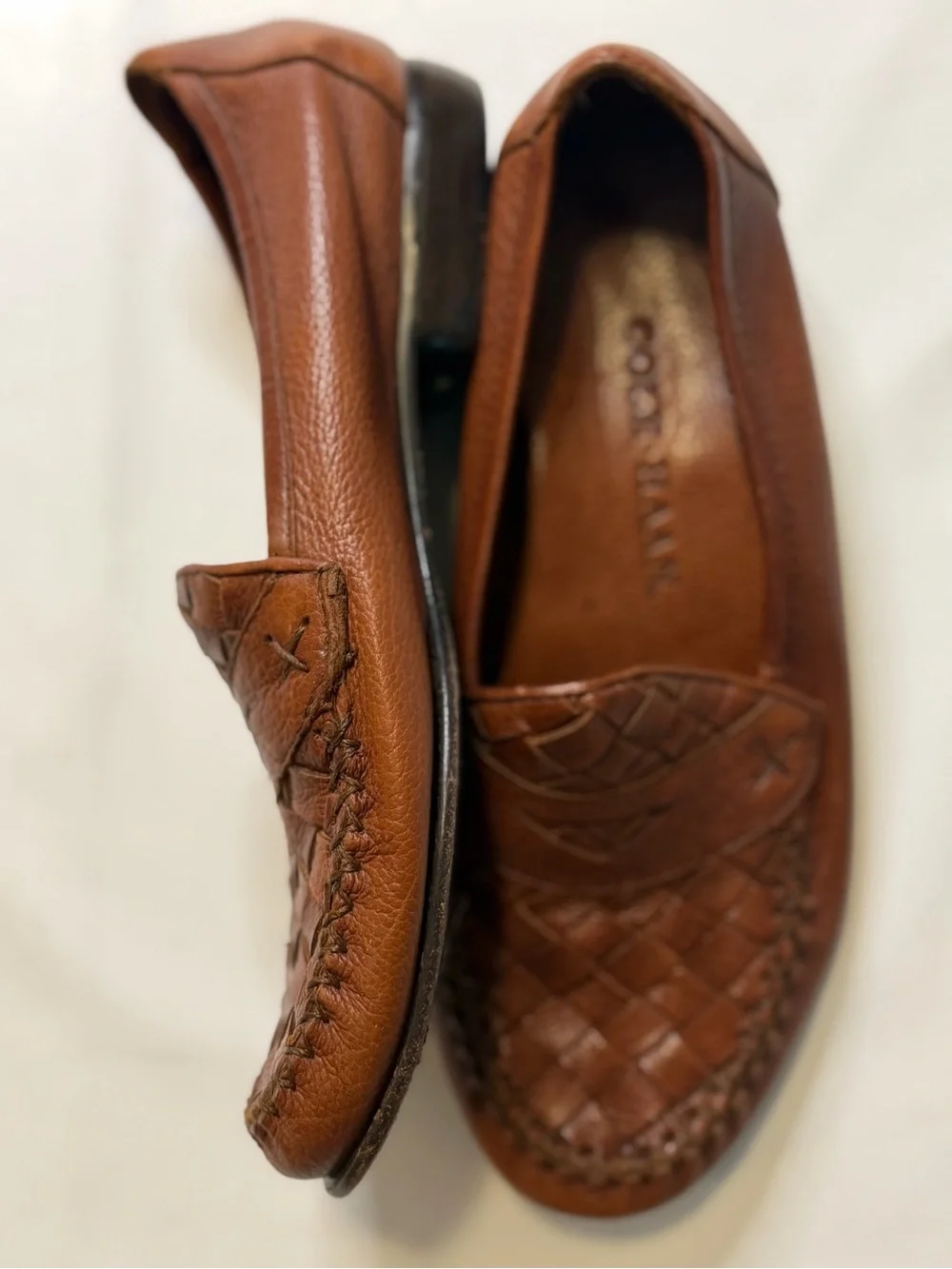 Cole Haan Woven Leather Penny Loafers - Brown